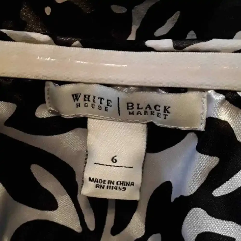 WHBM Black & White Abstract Floral Print Silk Sleeveless Ruffle Dress 6 - Picture 5 of 6